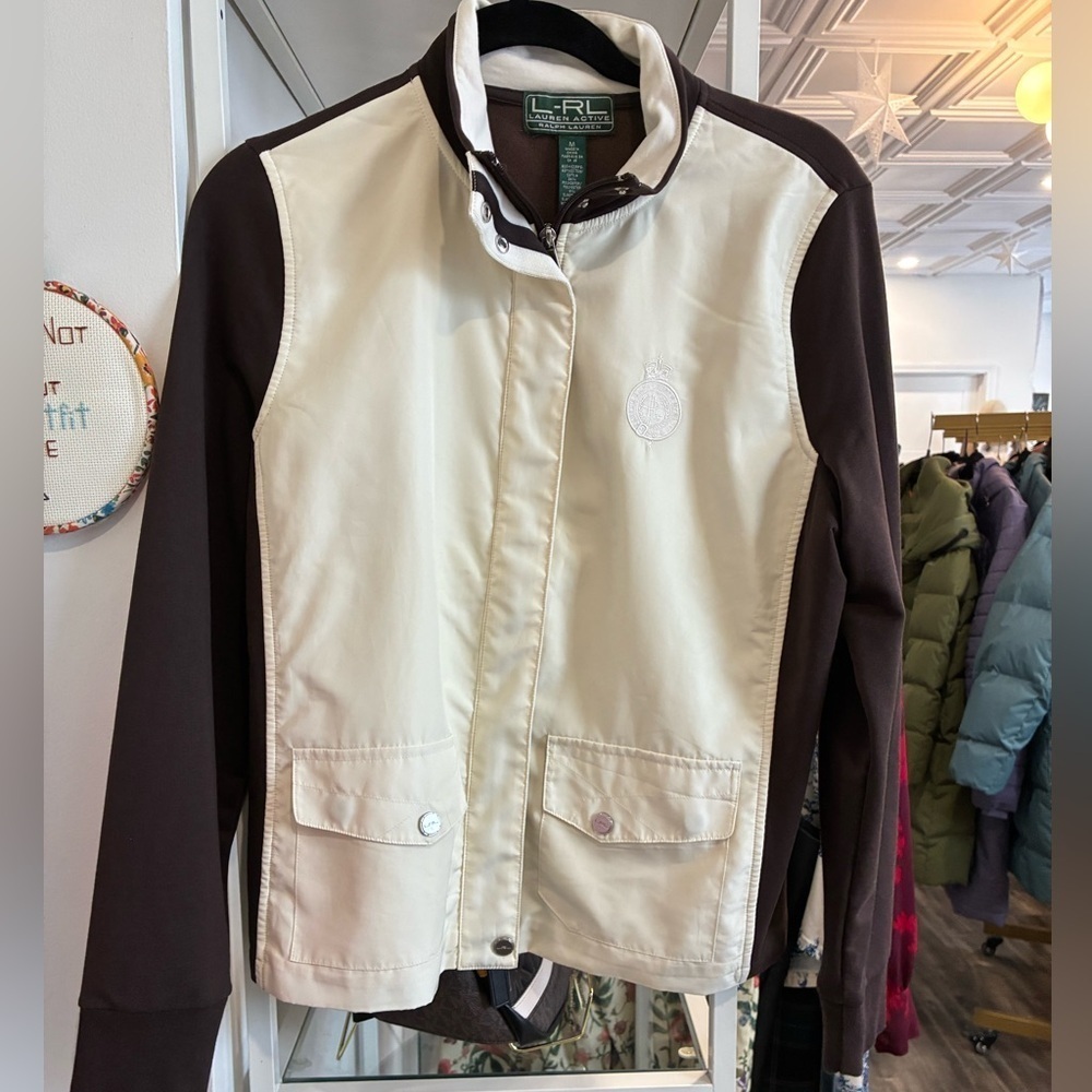 Ralph Lauren active vintage zip up brown and cream